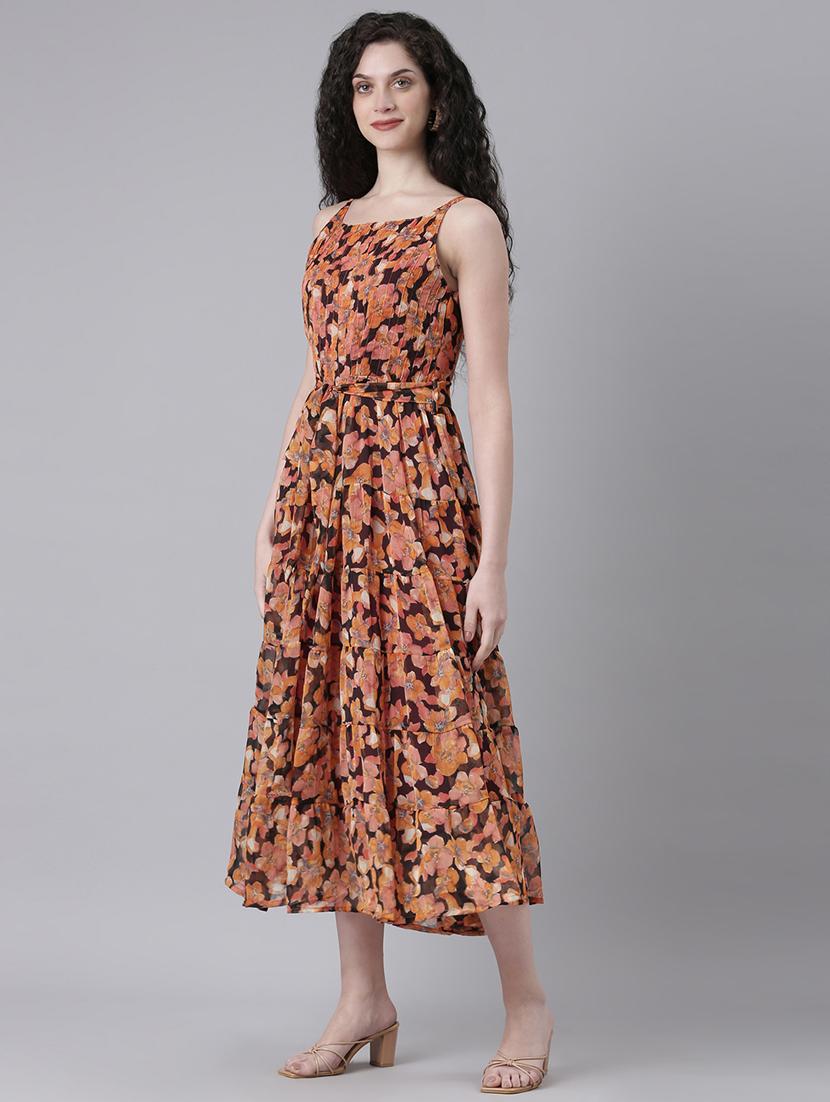 women printed shoulder strap tiered dress - 21727990 - Standard Image - 2