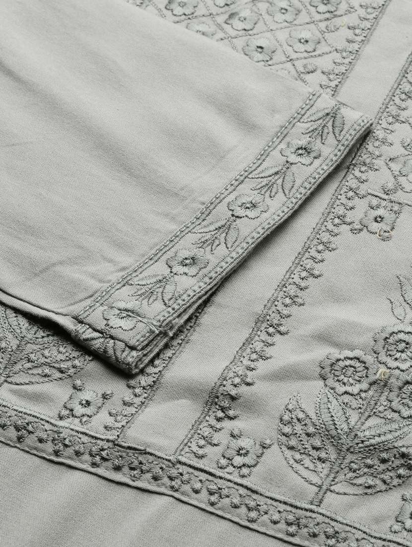 women grey three quarter sleeve straight kurta - 21728028 -  Standard Image - 7