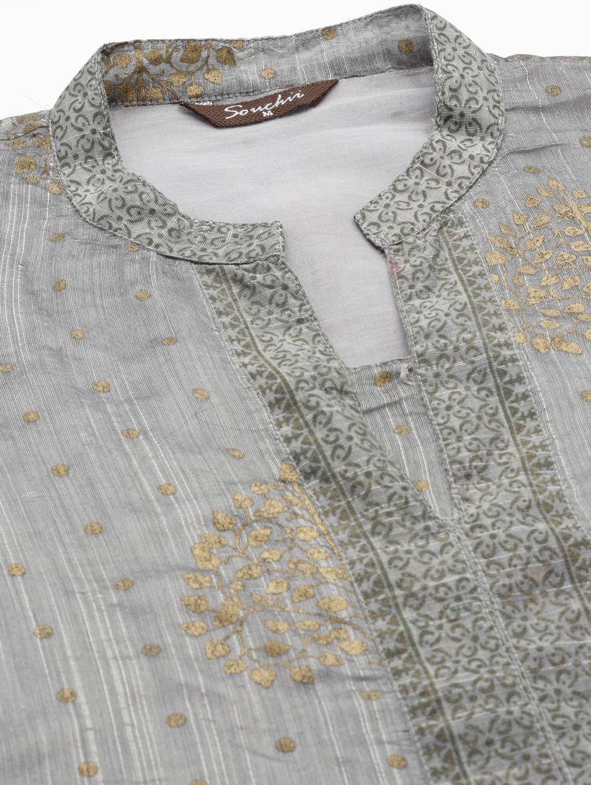 women grey printed three quarter sleeve layered kurta - 21728030 - Standard Image - 7