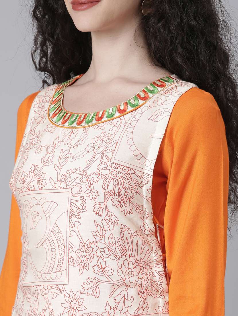 women orange printed three quarter sleeve layered kurta - 21728032 -  Standard Image - 7