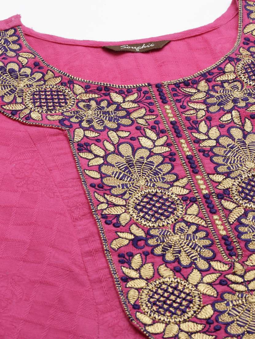 women pink embroidered round neck a-line kurta - 21728033 -  Standard Image - 7