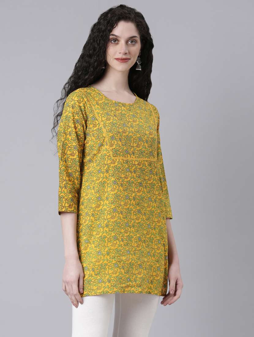women yellow floral printed straight kurti - 21728034 -  Standard Image - 2