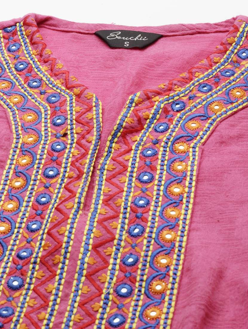 women pink three quarter sleeve straight kurta - 21728036 -  Standard Image - 7
