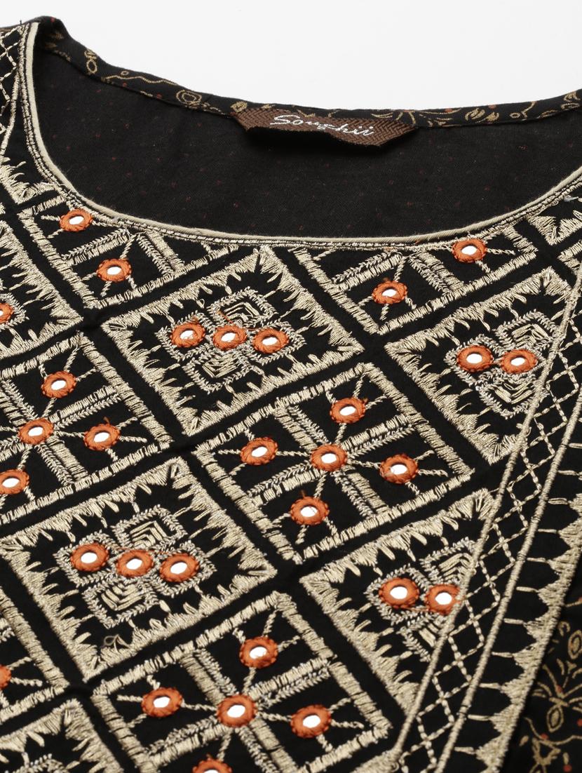 women black three quarter sleeve straight kurta - 21728038 - Standard Image - 7