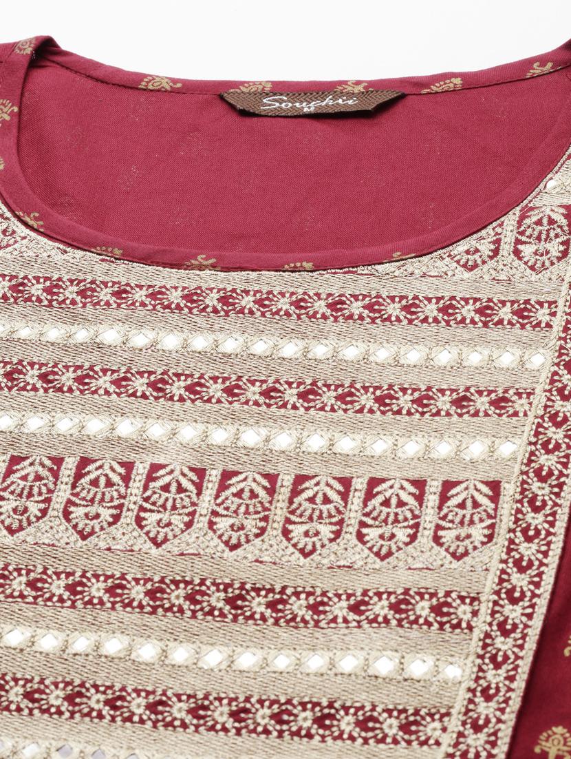 women maroon three quarter sleeve straight kurta - 21728040 - Standard Image - 7