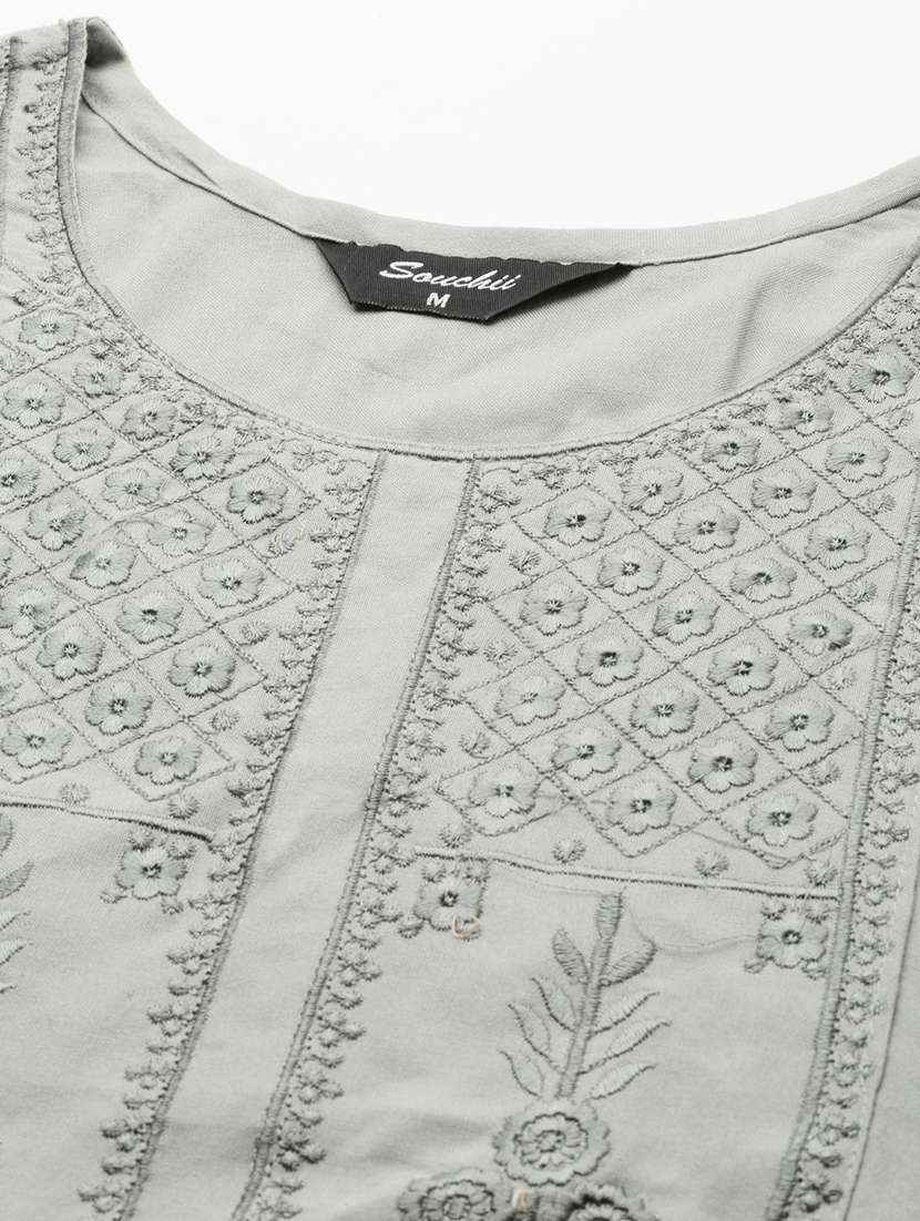 women embroidered three quarter sleeve straight kurta - 21728044 -  Standard Image - 7