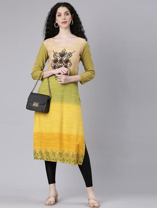 women abstract printed three quarter sleeve straight kurta - 21728045 -  Standard Image - 0
