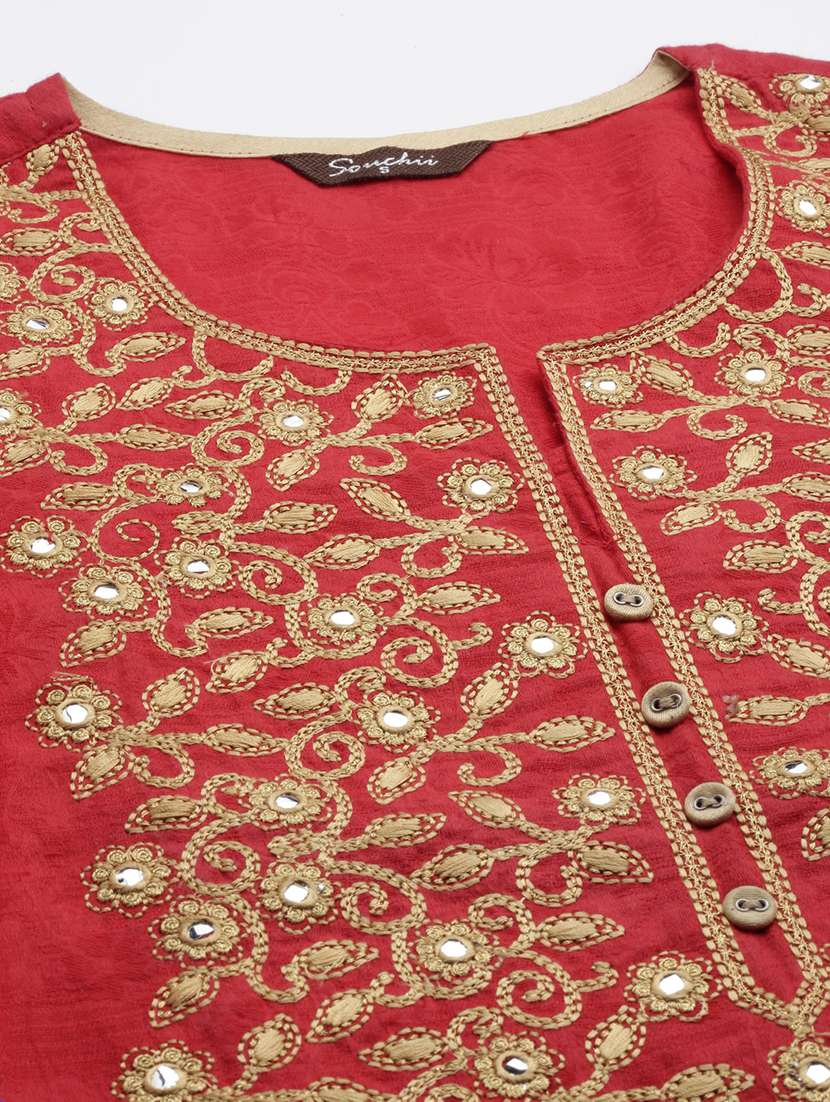 women embroidered three quarter sleeve straight kurta - 21728047 - Standard Image - 7