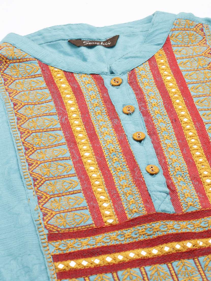 women embroidered three quarter sleeve straight kurta - 21728048 -  Standard Image - 7