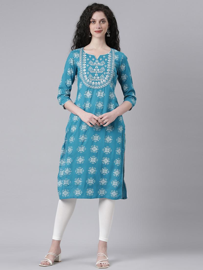 women printed three quarter sleeve straight kurta - 21728049 - Zoom Image - 0
