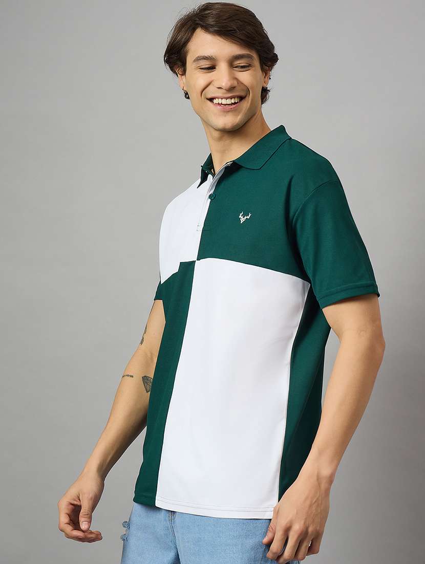 men loose fit color block polo t-shirt