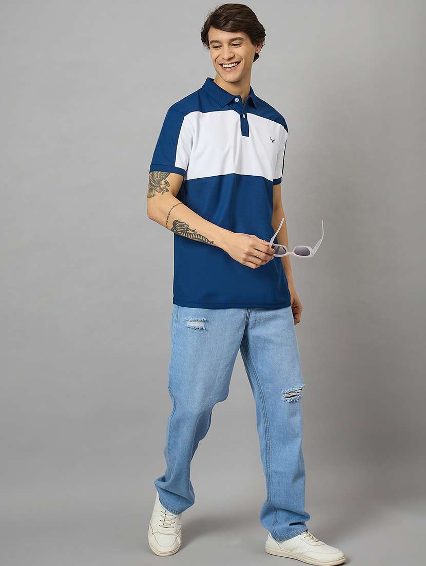 men loose fit color block polo t-shirt - 21728063 -  Standard Image - 2