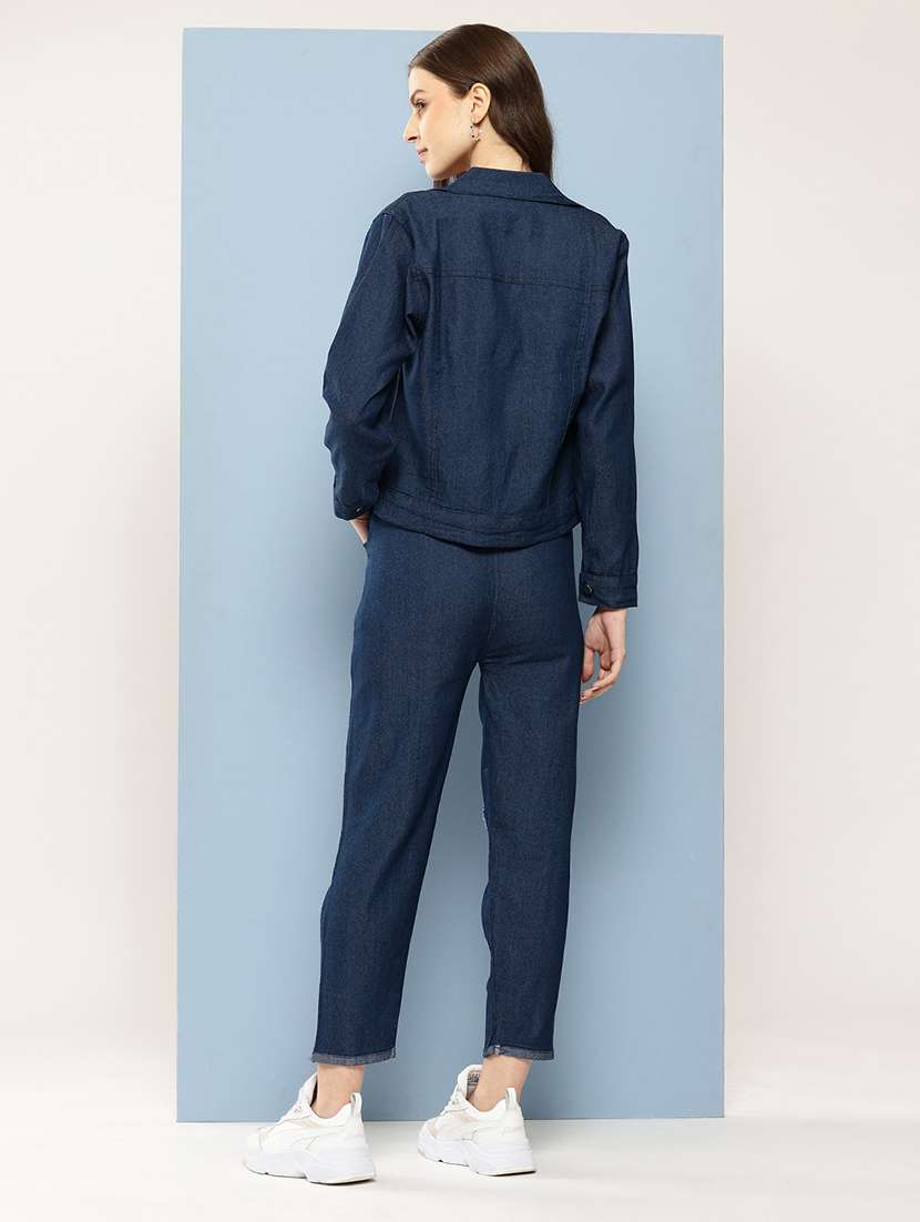 wome crop top and patched jacket with jeans - 21728105 - Standard Image - 2