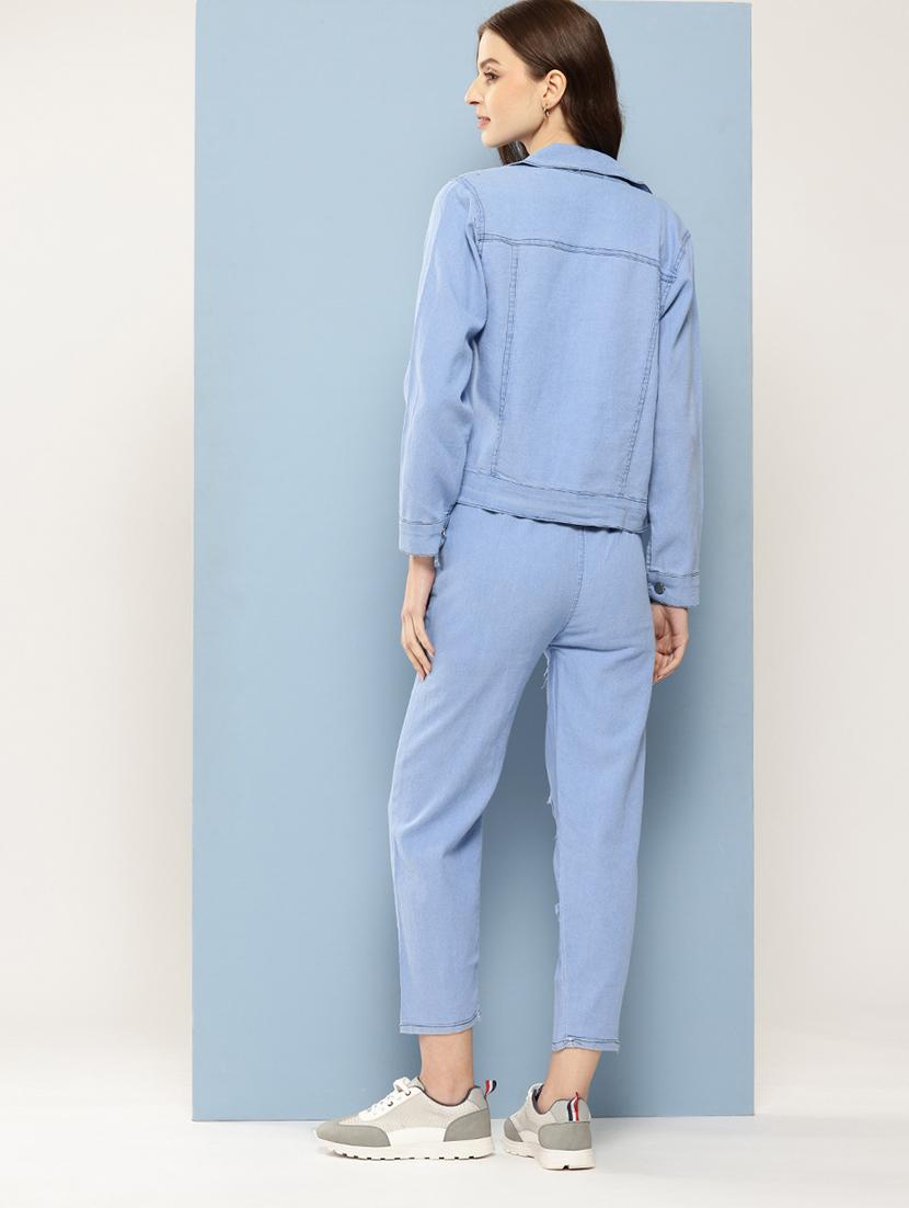 women solid crop top and jacket with jeans - 21728106 - Standard Image - 2