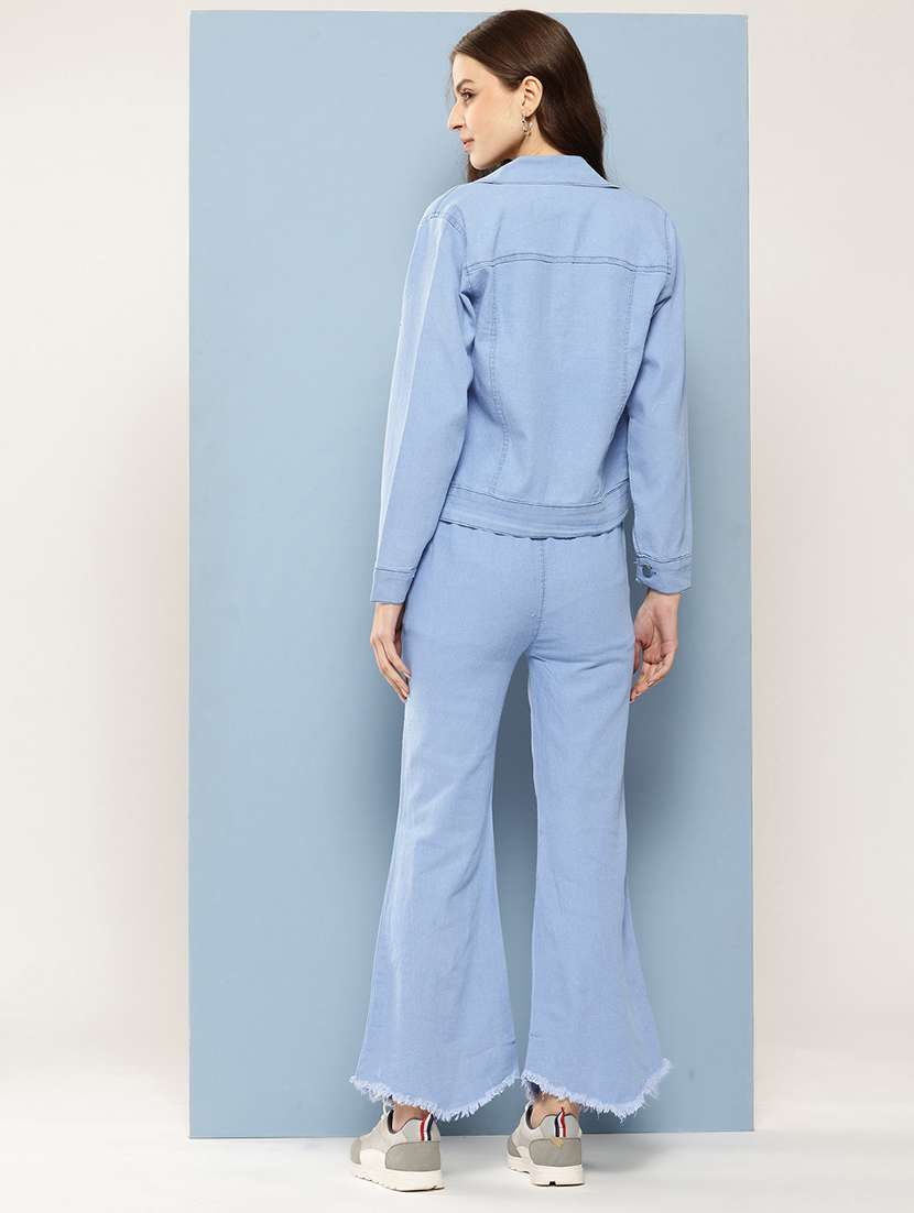 women solid crop top and jacket with jeans  - 21728108 -  Standard Image - 2