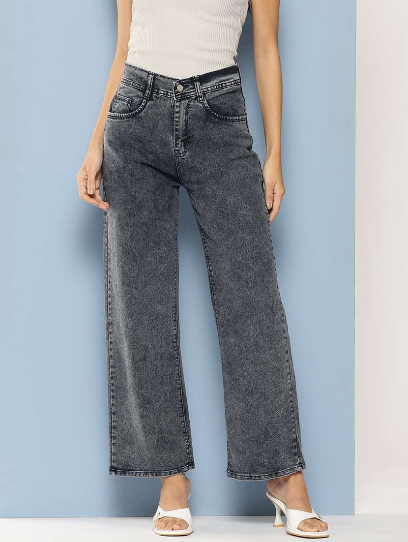 women solid high rise straight fit jean - 21728115 - Zoom Image - 0