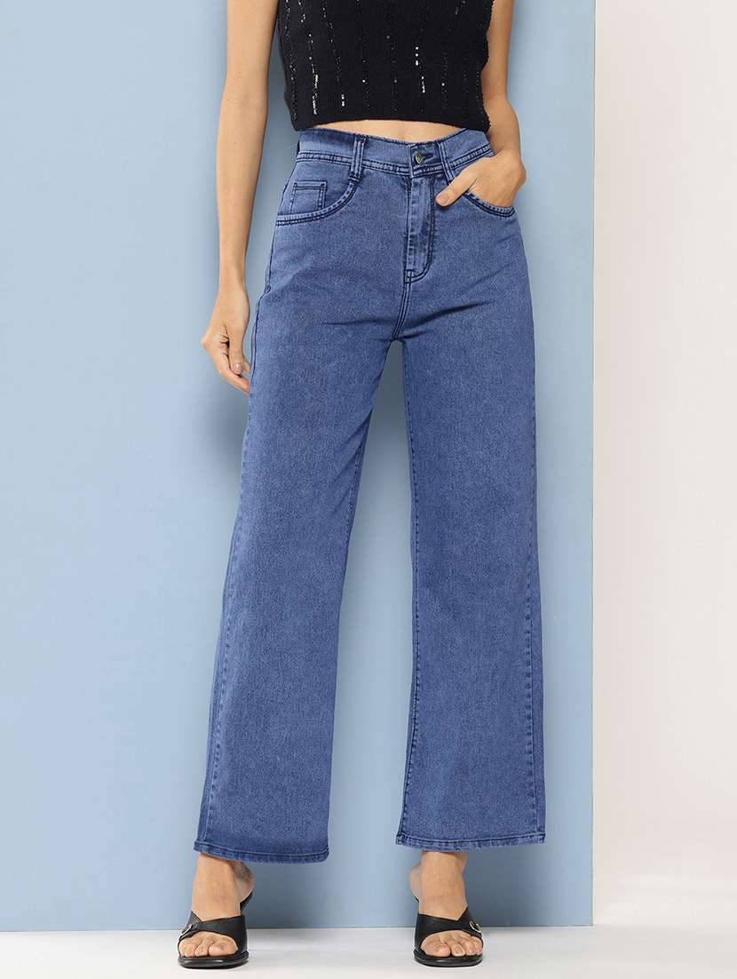 women solid high rise straight fit jean - 21728116 - Zoom Image - 0