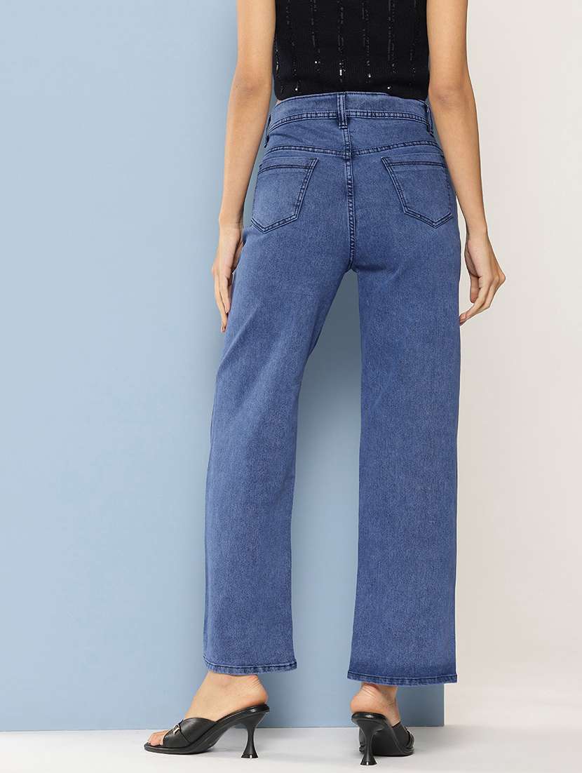 women solid high rise straight fit jean - 21728116 - Standard Image - 2