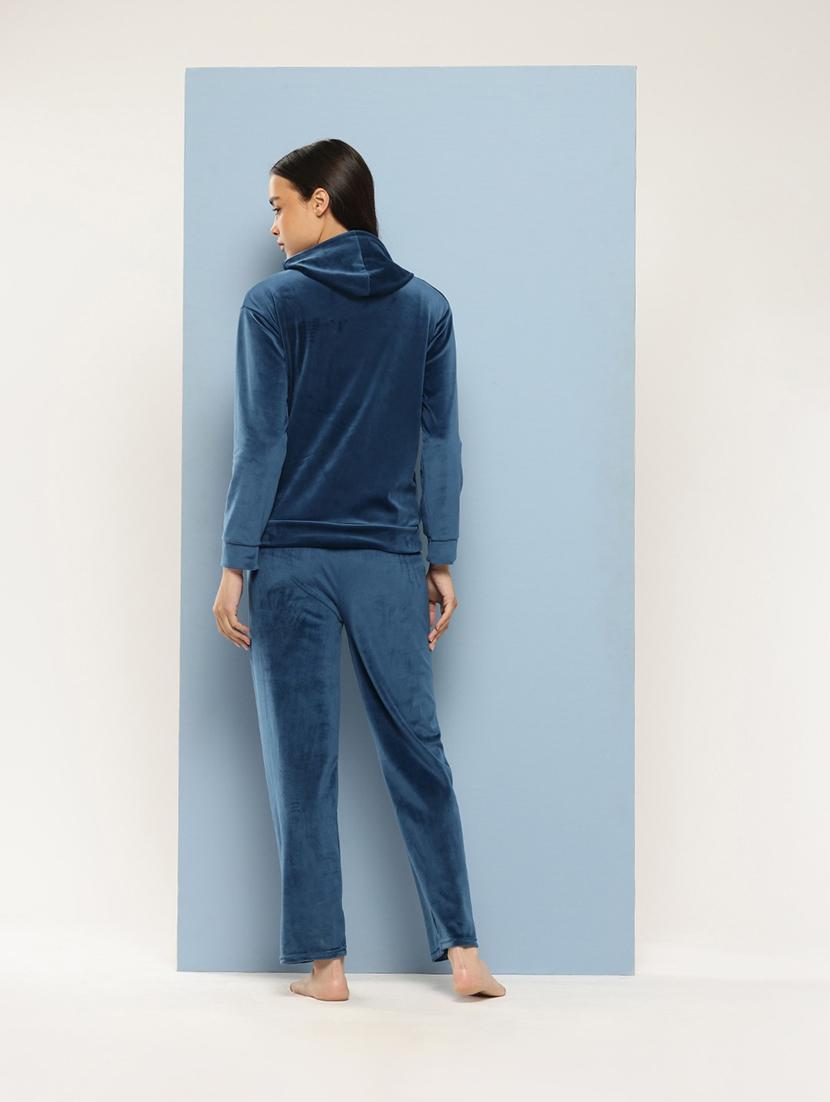 women solid hooded nightwear pyjama set - 21728121 - Standard Image - 2