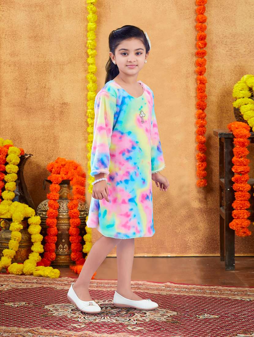 girls multi color tie & dye round neck frock - 21728126 -  Standard Image - 2
