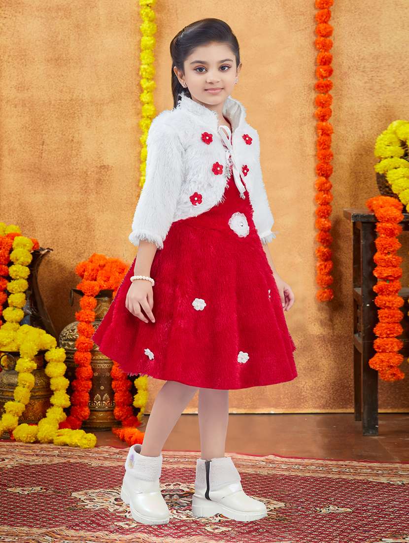 girls embellished three quarter sleeve frock - 21728128 -  Standard Image - 2