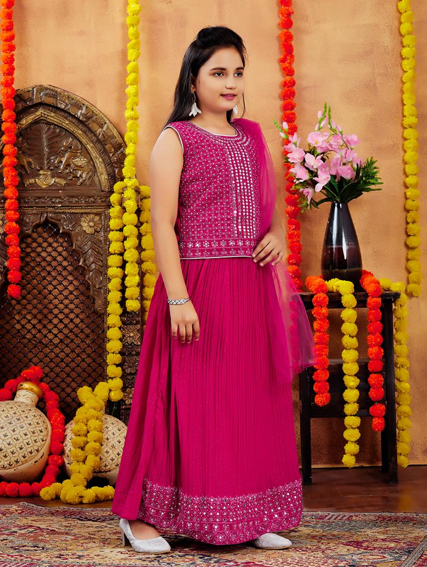 girls mirror work skirt top set with dupatta - 21728134 - Standard Image - 2