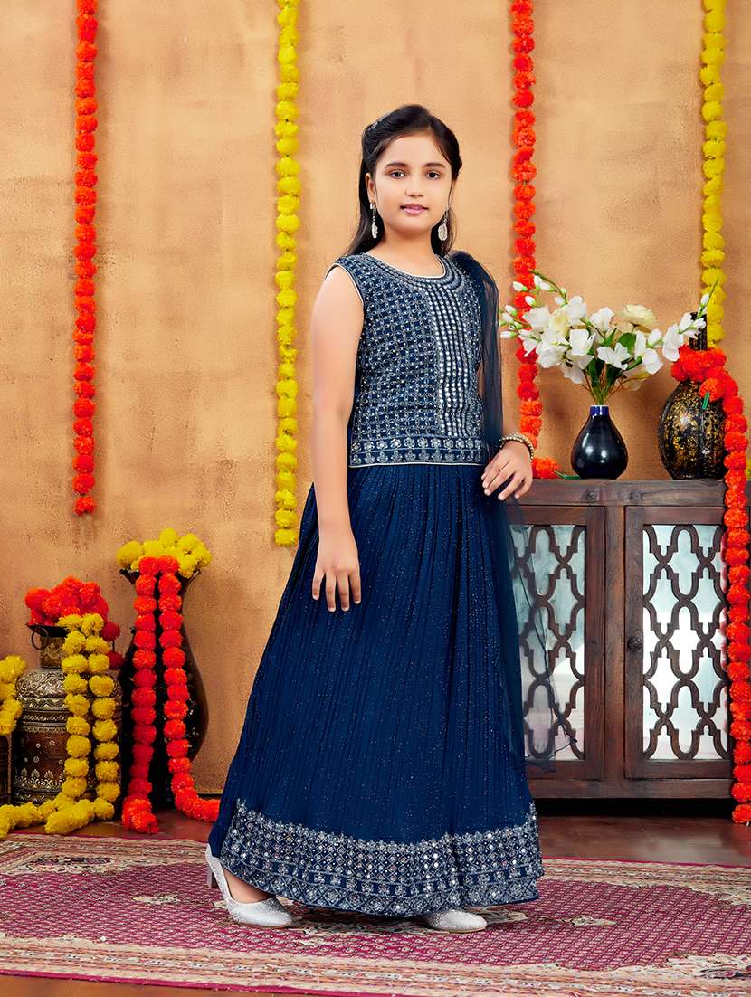 girls mirror work skirt top set with dupatta - 21728135 -  Standard Image - 2
