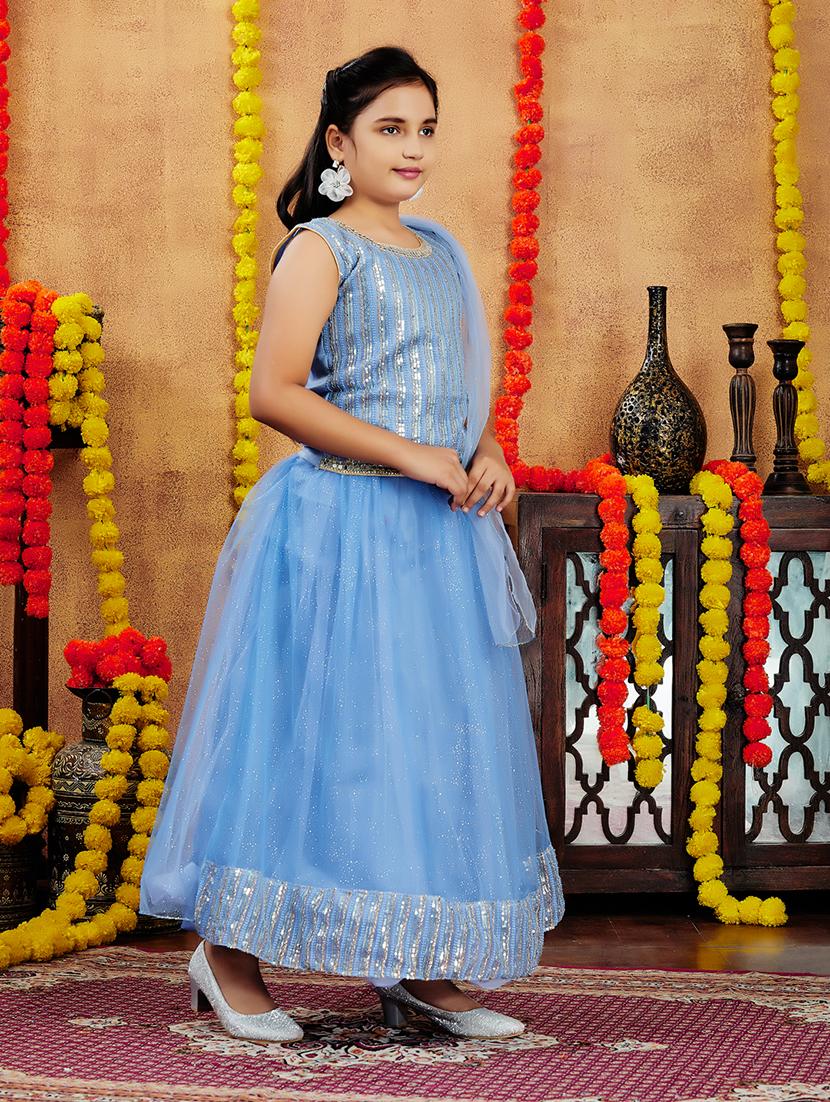 girls sequin work skirt top set with dupatta - 21728137 - Standard Image - 2