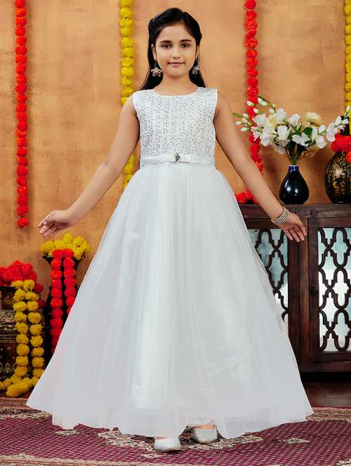 girls embellished sleeves fit & flare gown - 21728147 -  Standard Image - 0