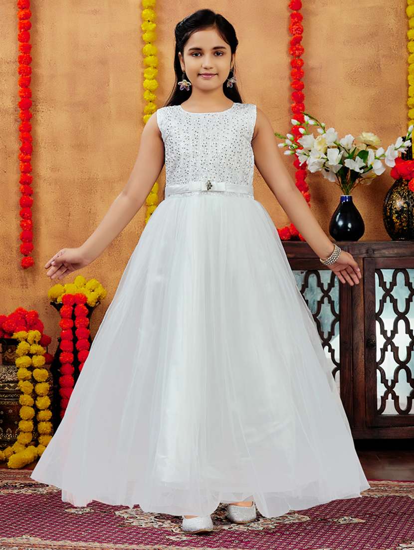 girls embellished sleeves fit & flare gown