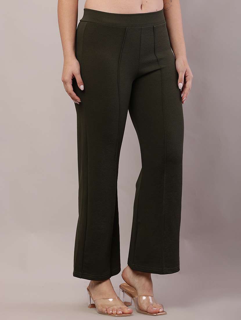 women solid mid rise straight trouser - 21728155 -  Standard Image - 2