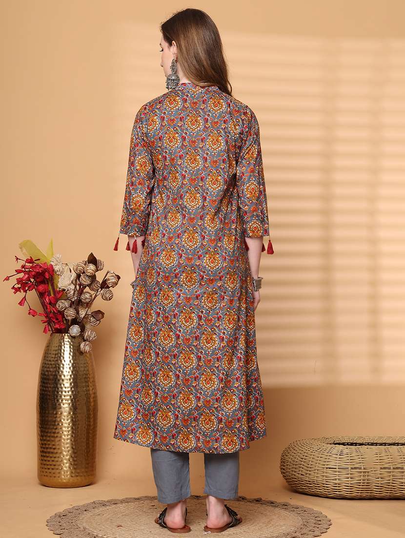 women grey floral printed kurta pant set - 21728158 -  Standard Image - 2