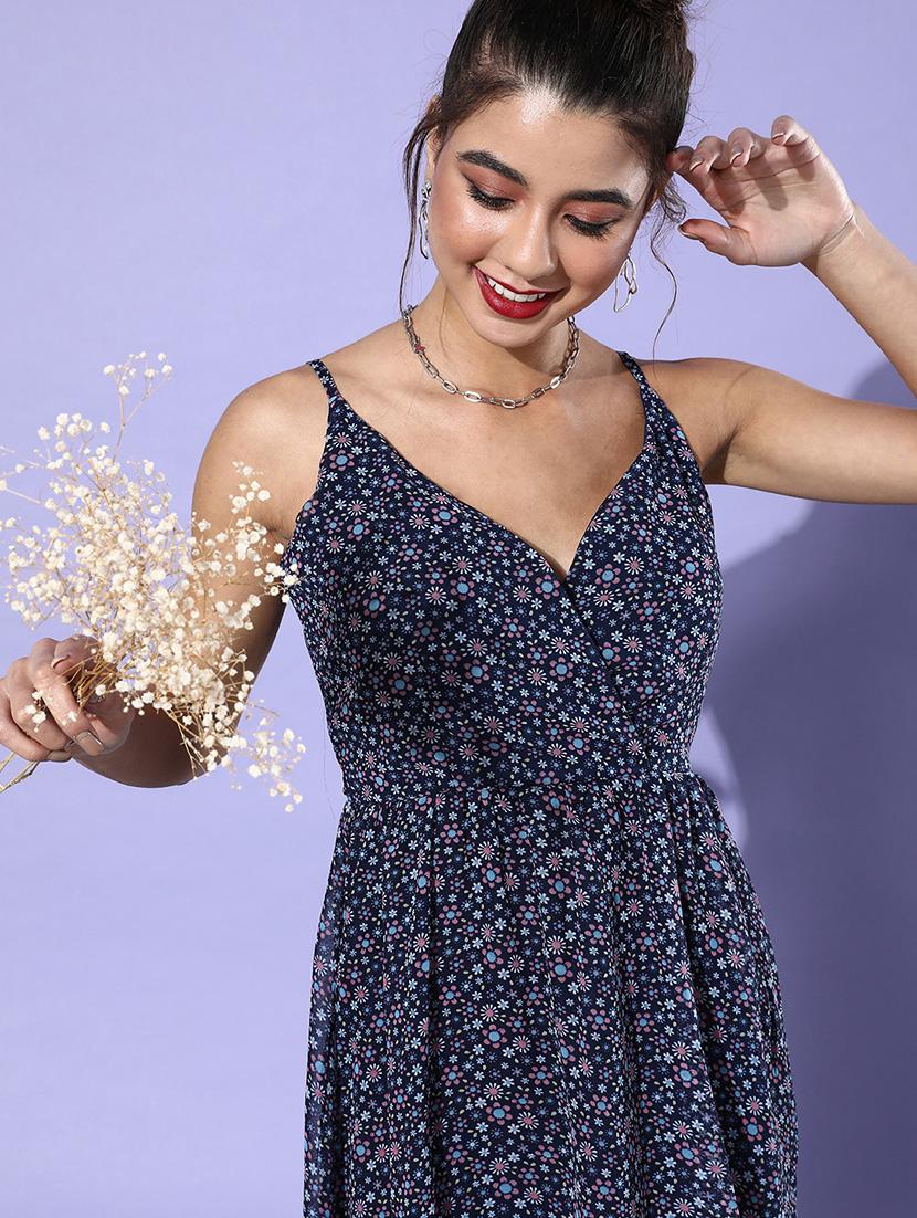 women printed shoulder strap a-line dress - 21728182 - Standard Image - 2