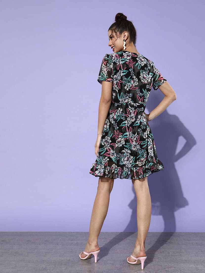 women floral print overlap neck dress - 21728188 - Standard Image - 2