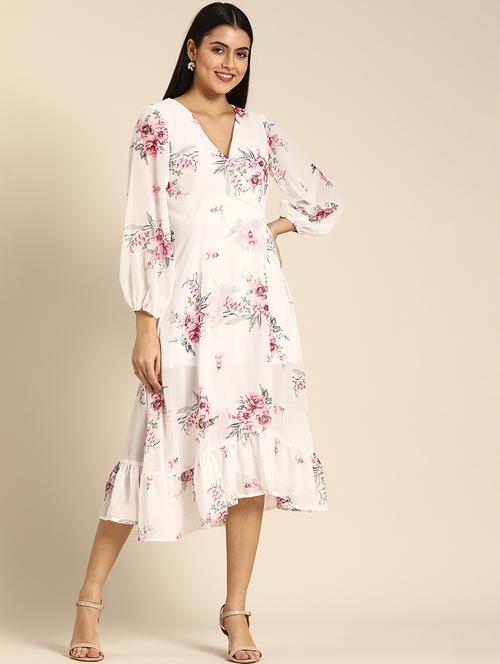 women floral print puff sleeevs tiered dress - 21728201 - Standard Image - 0