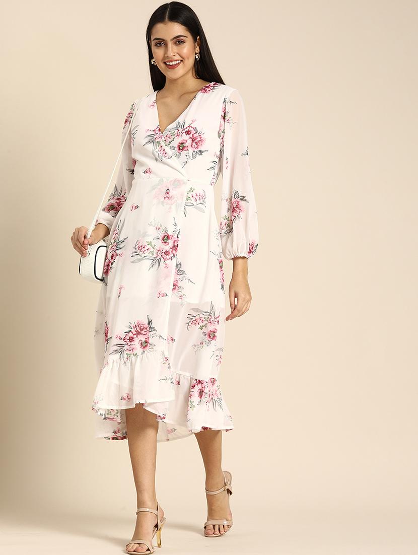women floral print puff sleeevs tiered dress - 21728201 - Standard Image - 2