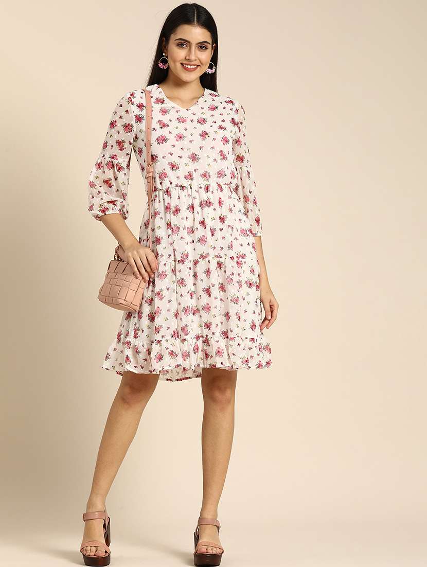 women floral print puff sleeves tiered dress - 21728205 - Standard Image - 2