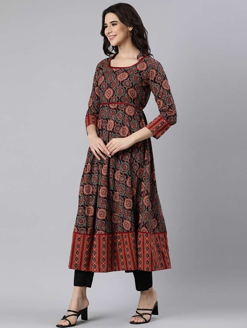 women printed round neck flared kurta - 21728259 -  Standard Image - 2