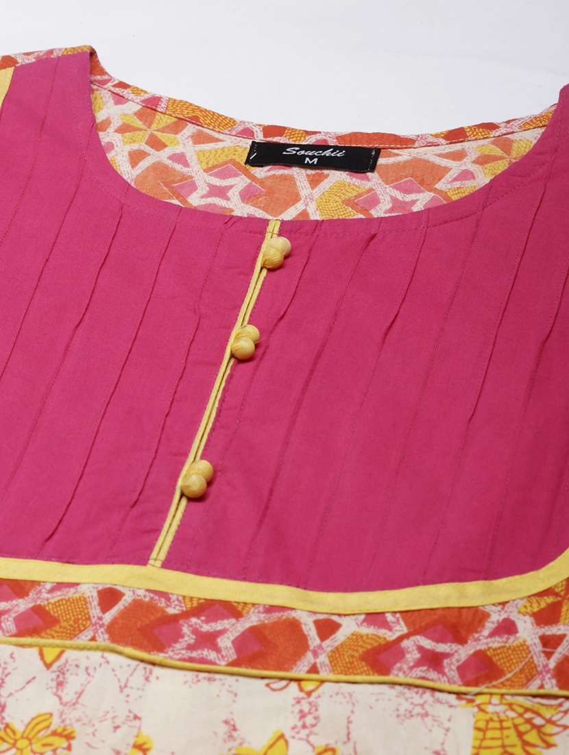 women off-white printed round neck flared kurta - 21728261 -  Standard Image - 7