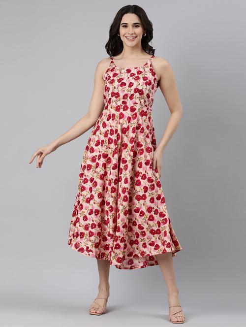 women pink floral printed fit & flare dress - 21728262 - Standard Image - 0