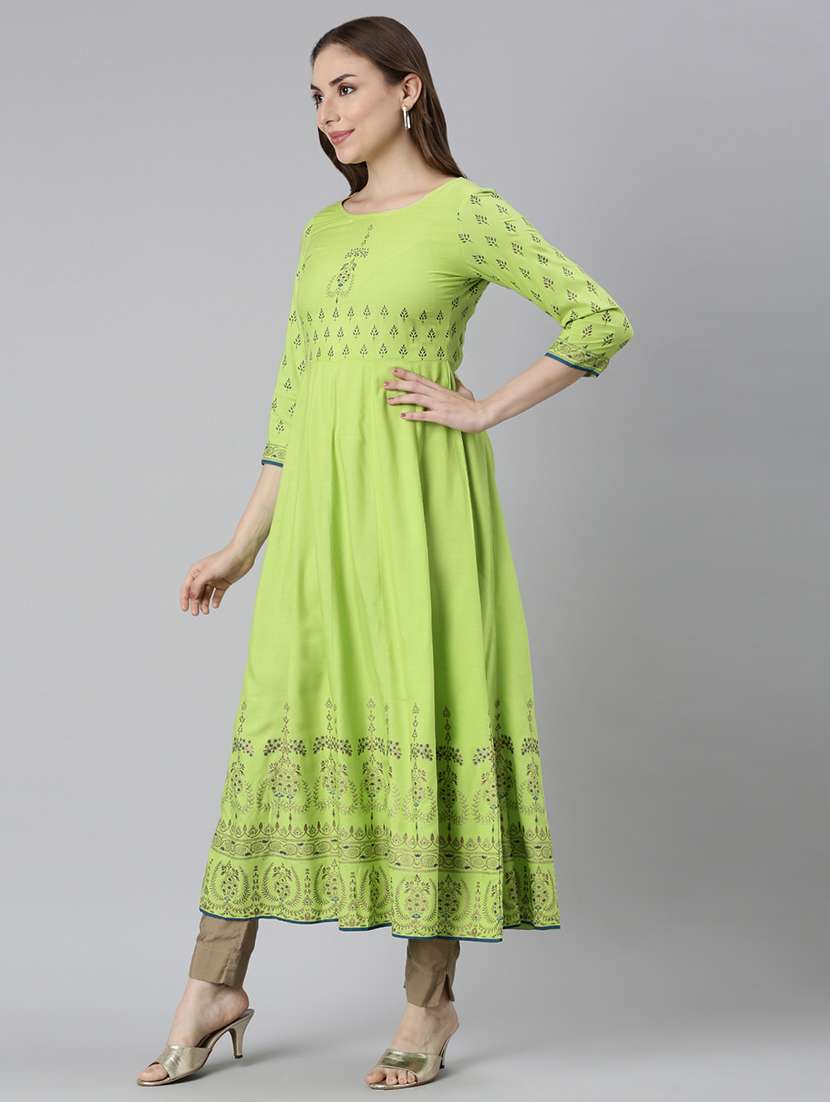 women printed round neck flared kurta - 21728263 -  Standard Image - 2