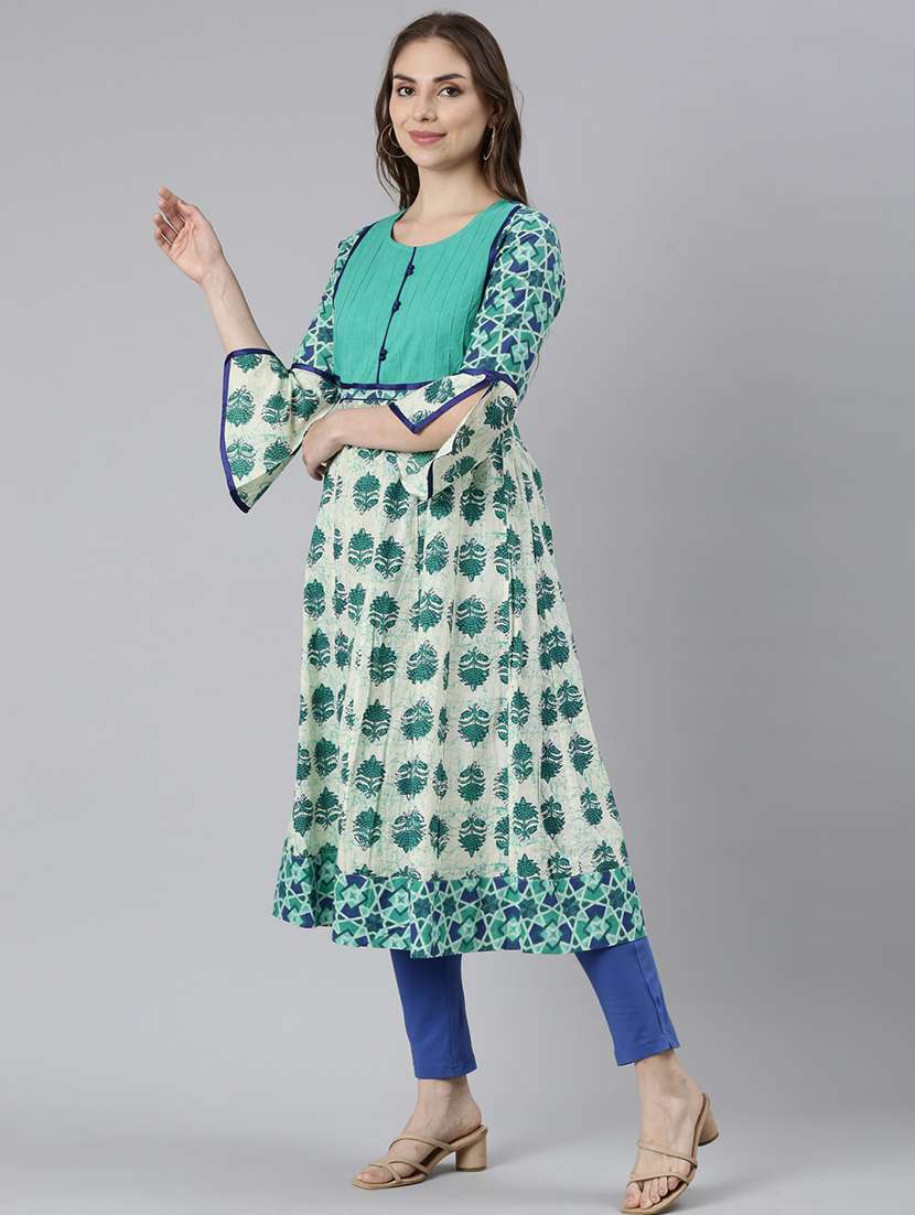 women printed round neck flared kurta - 21728264 -  Standard Image - 2