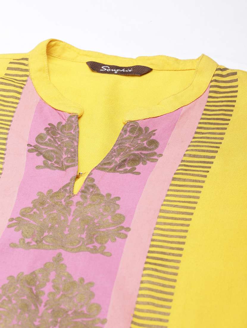 women placement print three quarter sleeve kurta - 21728268 -  Standard Image - 7