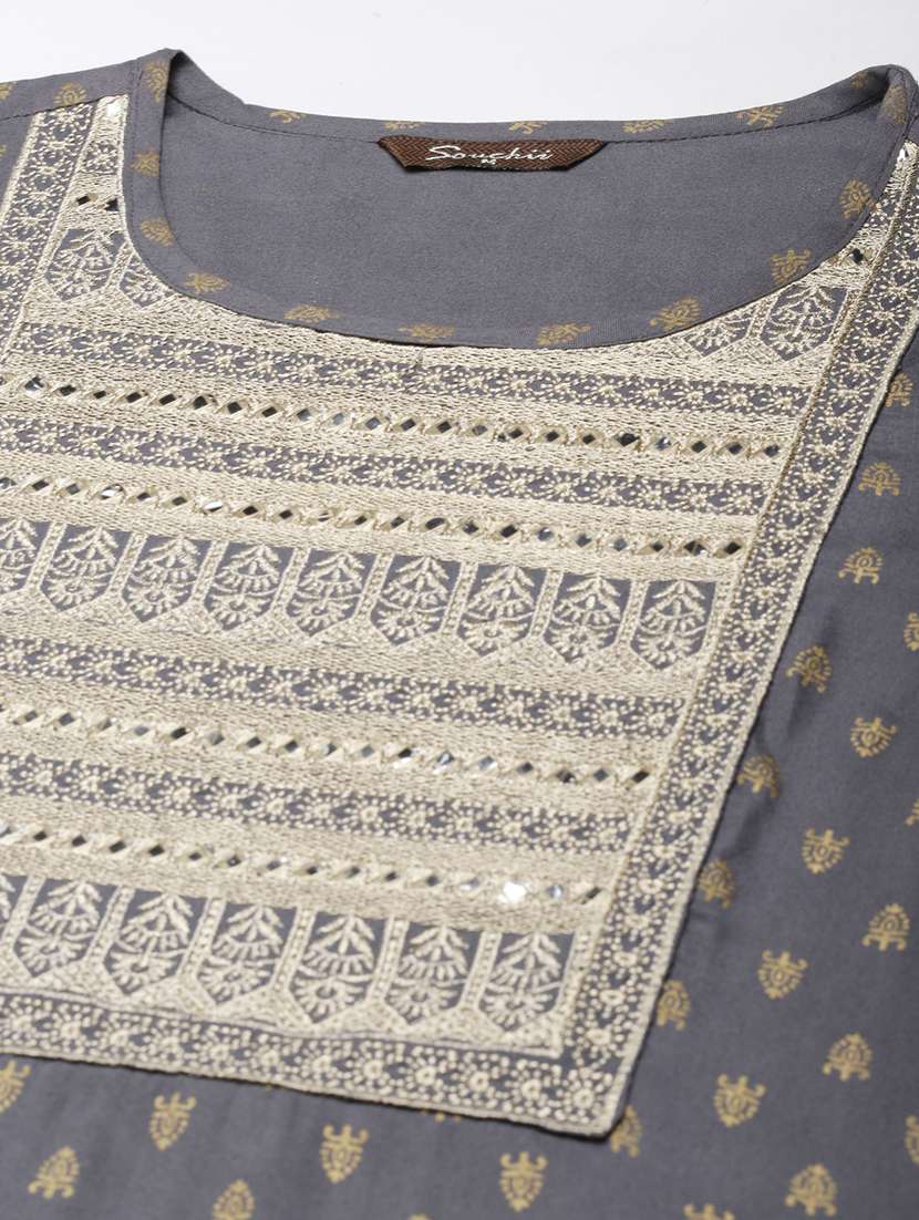 women foil print three quarter sleeve straight kurta - 21728272 - Standard Image - 7