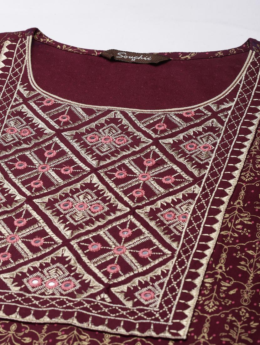 women foil print three quarter sleeve straight kurta - 21728276 - Standard Image - 7