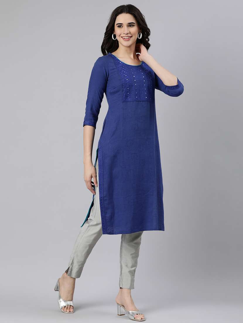 women embroidered straight kurta - 21728279 -  Standard Image - 2
