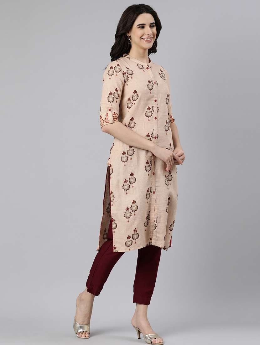 women printed three quarter sleeve straight kurta - 21728280 -  Standard Image - 2