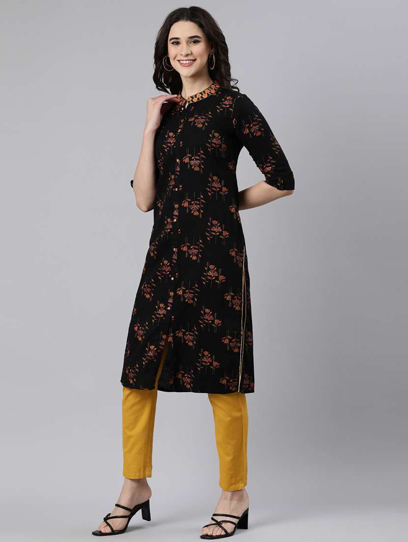 women printed three quarter sleeve straight kurta - 21728281 -  Standard Image - 2