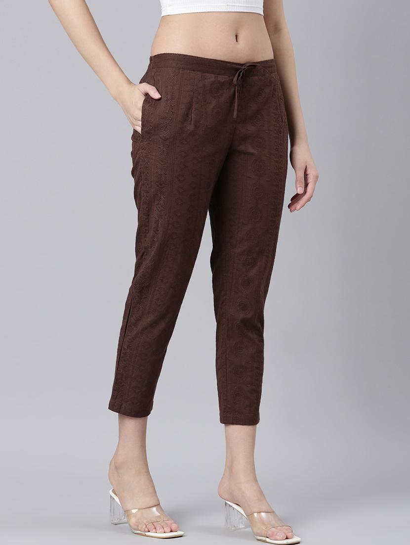 women mid rise embroidered tapered pant - 21728294 - Standard Image - 2