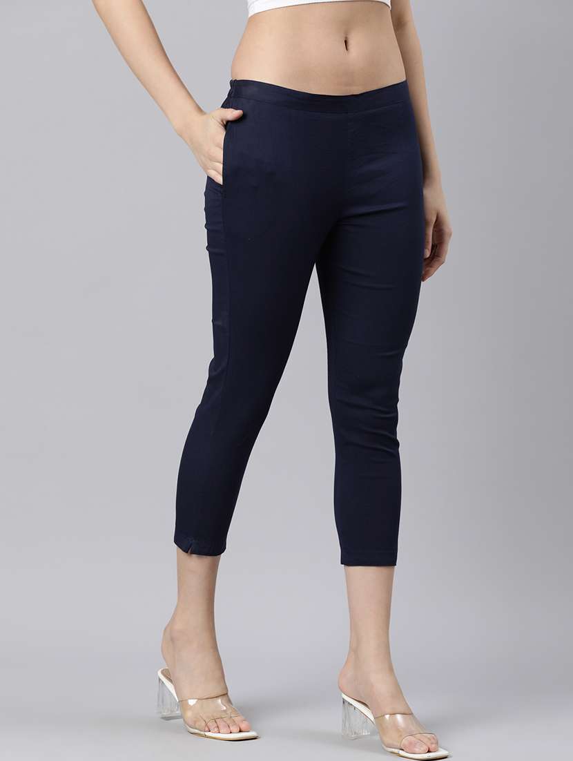 women mid rise solid cigarette pant - 21728296 -  Standard Image - 2